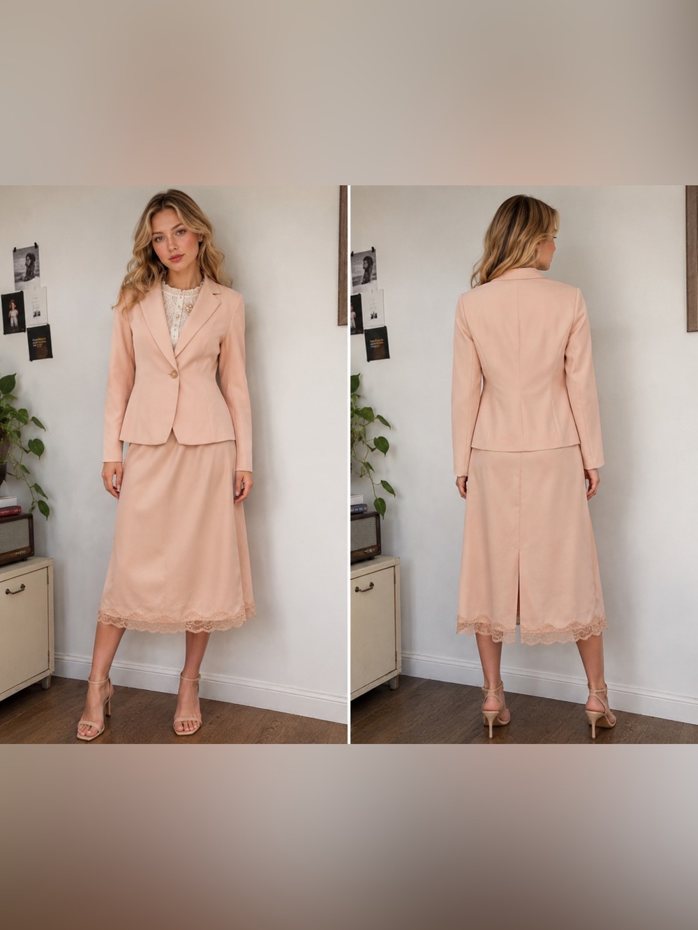 Kasper Blush Pink Lace-Hem Blazer/ Skirt Suit